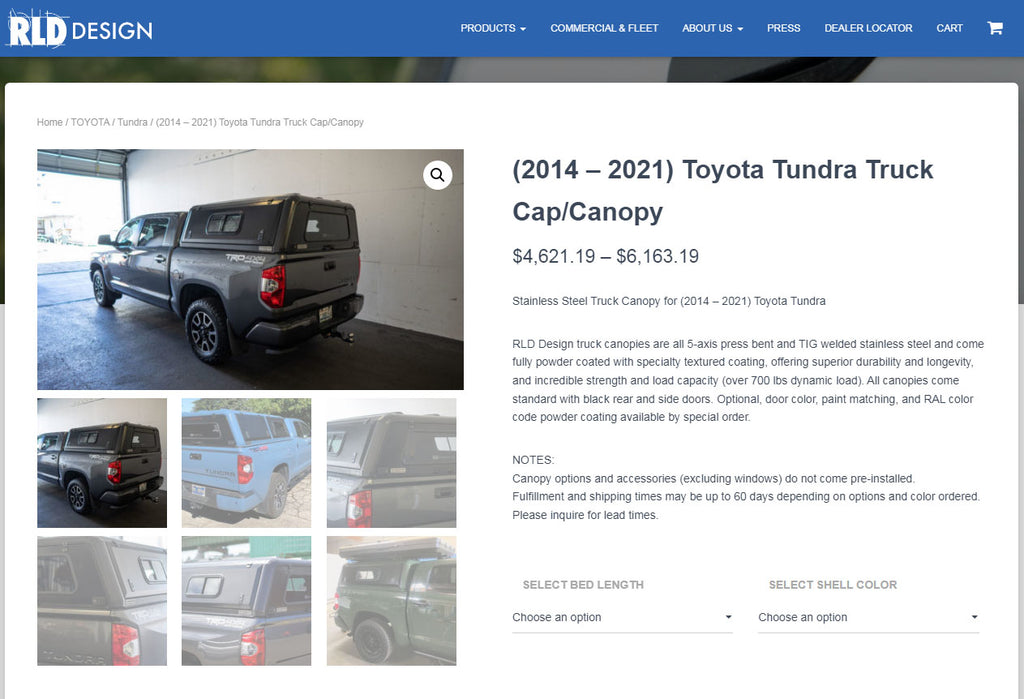RLD Design - Replacement Canopy Rear Door and 2 Side Doors for Tundra Shortbed BLACK