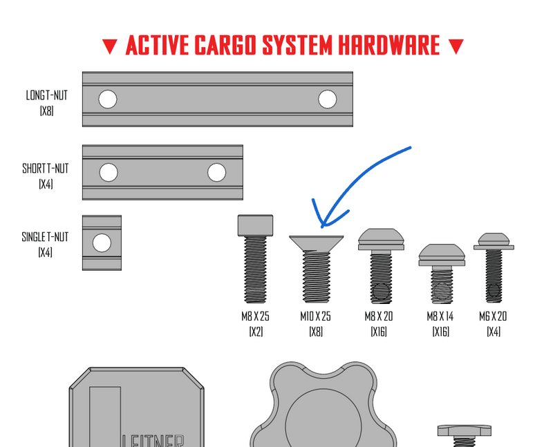 Leitner Designs Flathead M10 x 25 BOLTS  8pcs with thread lock